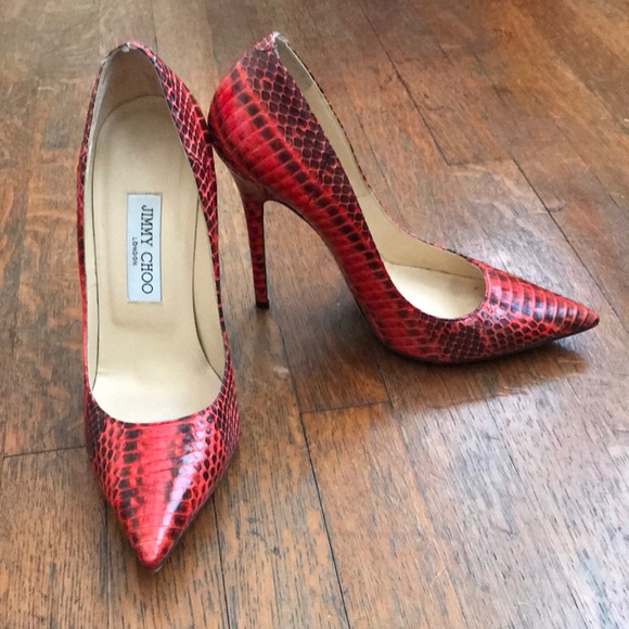 Jimmy Choo Red 'anouk' Elaphe Snakeskin Pumps 38.5 - Picture 2 of 9